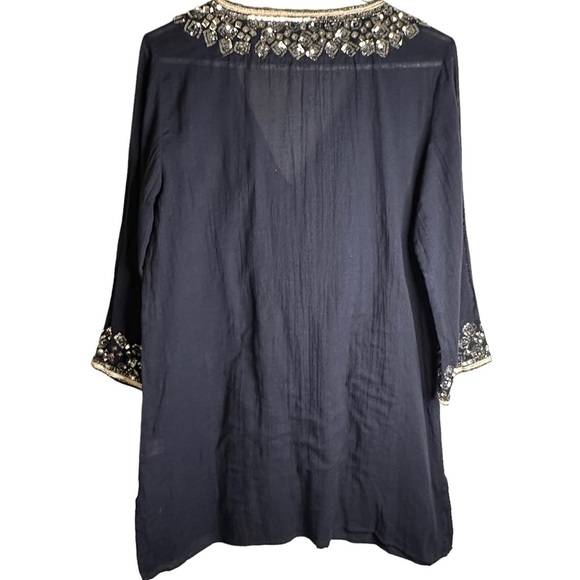 Calypso St. Barth Sequined Beaded Tunic Top Gauzy 100% Cotton India Small - Picture 10 of 14